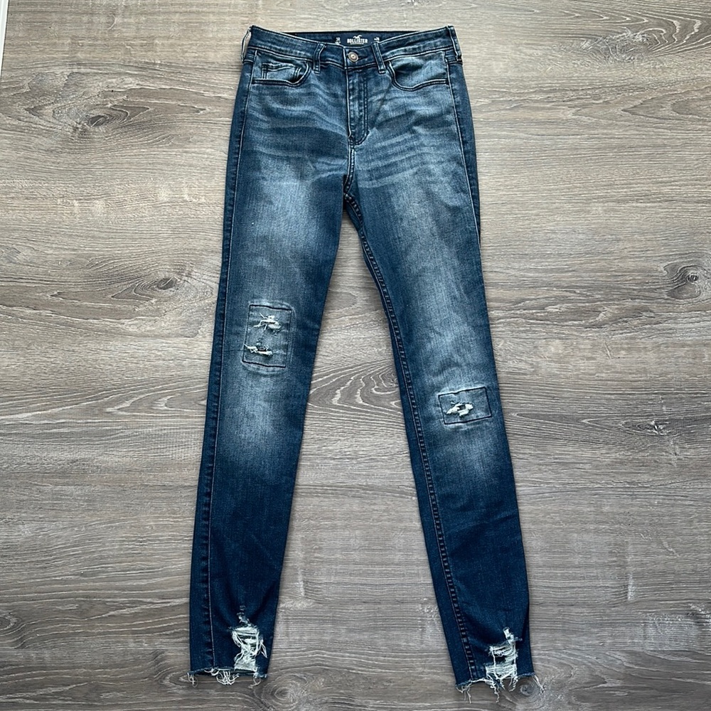 Hollister High-Rise Distressed Skinny Jeans - Dark Blue Wash